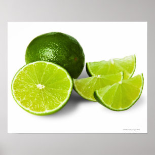 Poster Sliced lime wedge, on white background, cut out