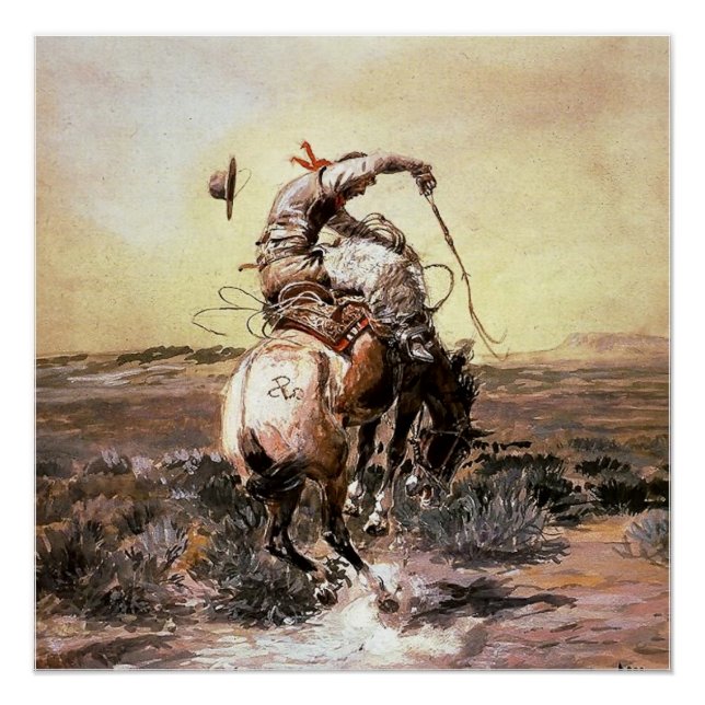 Póster "Slick Rider" Arte Ocidental de Charles M Russell (Frente)