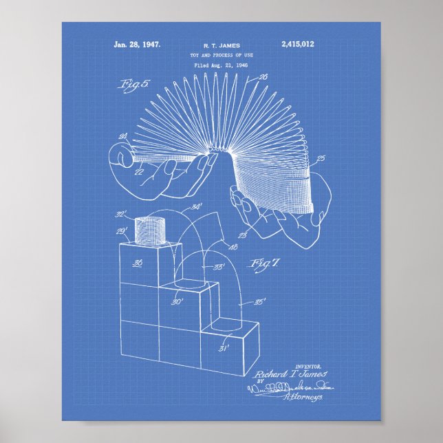 Póster Slinky Toy 1946 Patent Art - Blueprint (Frente)