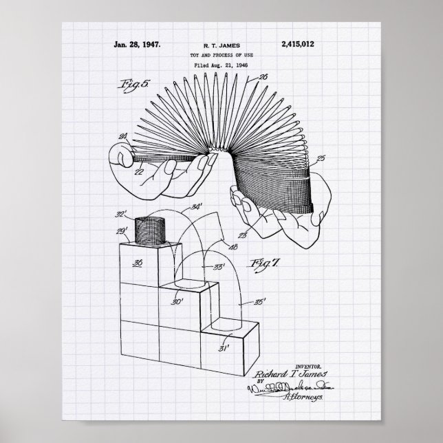 Póster Slinky Toy 1946 Patent Art - Lined Peper (Frente)