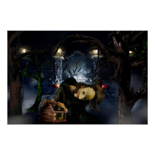 Póster SlipperyJoe's assustador bosques de Halloween gran