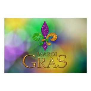 Póster SlipperyJoe's festivo tema Mardi Gras roxo verde