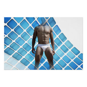 Póster SlipperyJoe's homem musculoso abdômen definido cue