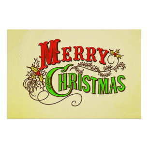 Póster Slogan de Cartão de Vintagem Feliz de Natal