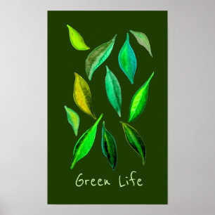 Poster Slogan de vida verde ilustração de folhas eco