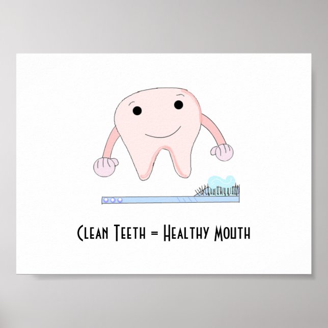 Poster Slogan Dental com Dente Rosa e Escova de Dentes (Frente)