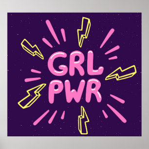 Poster Slogan feminista do poder feminino, fundo violeta.