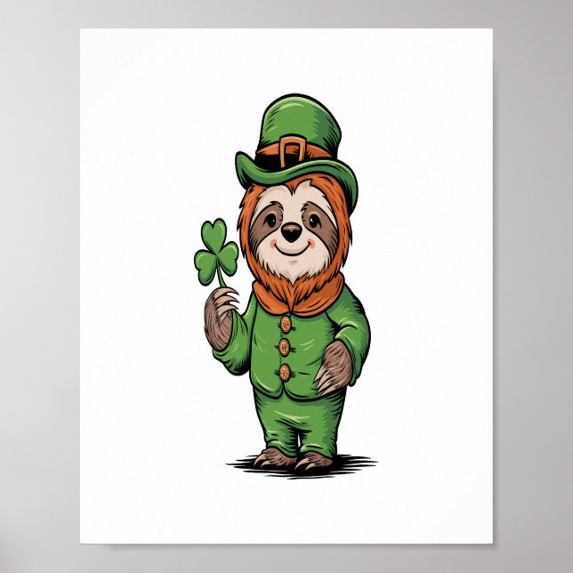 Poster Sloth Dia de São Patrício Irish Lucky (Frente)