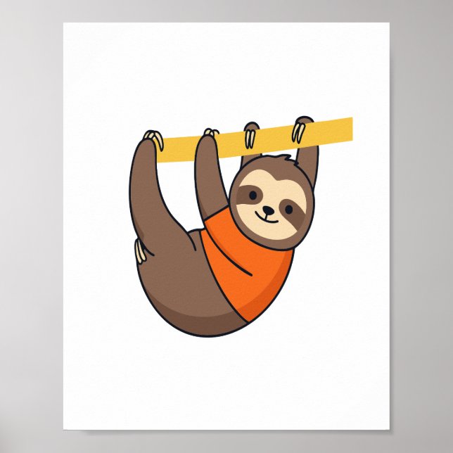 Poster Sloth Hanging em Branch com Orange (Frente)
