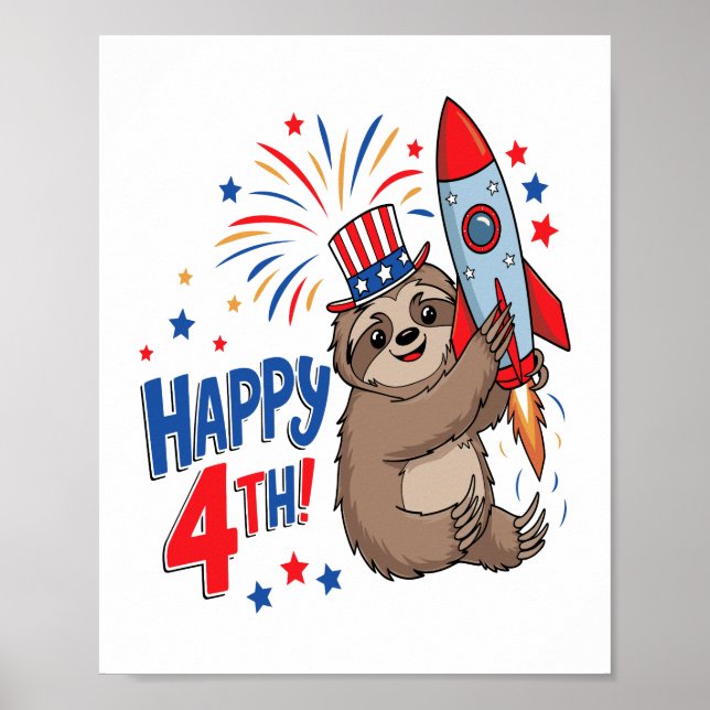 Poster Sloth Happy 4th Rocket Fireworks EUA (Frente)