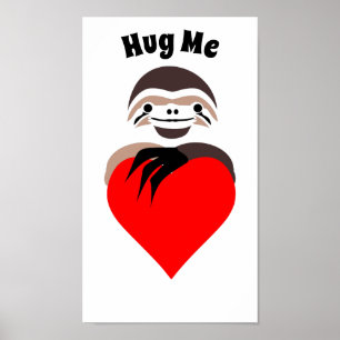 Poster Sloth Hugging a Red Love Heart