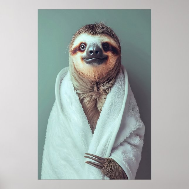 Poster Sloth in Bathrobe Art Print, Funny Bathroom (Frente)