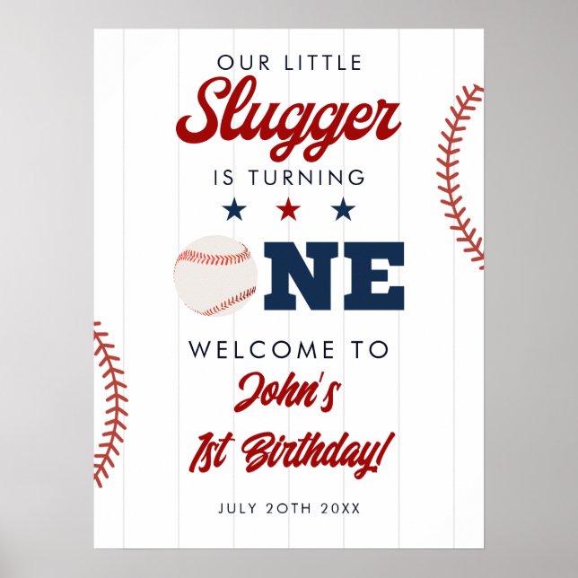 Poster Slugger Baseball 1st Birthday Welcome Sign (Frente)