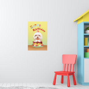 Poster Smile Pup: Feliz Aniversário Bichon & Arte de Bolo