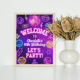 Poster Smiley face Y2K Pink Neon-line Retro - Unidade de 