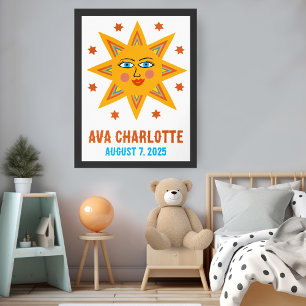 Poster Smiley Retro Sun PERSOM BABY NAME BIRTHDATE Art