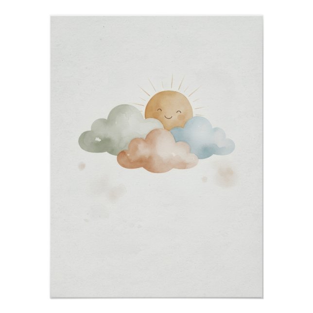 Póster Smiling Sun Poster with Clouds/Cute Room Decor (Frente)