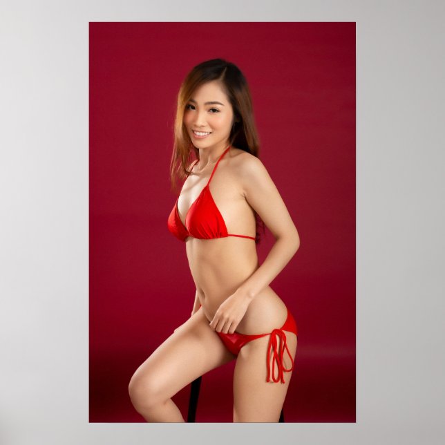 Poster Smiling Woman In Red Bikini (Frente)