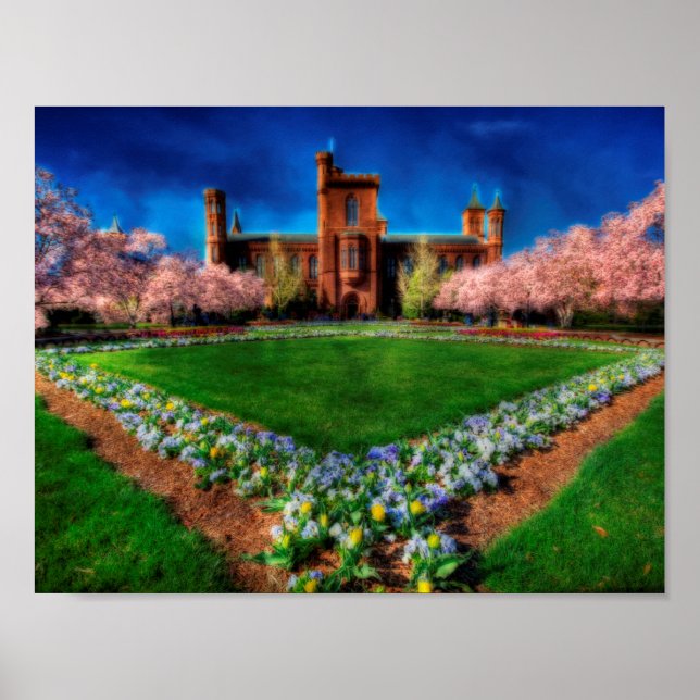 Póster Smithsonian Castle Cherry Blossoms (Frente)