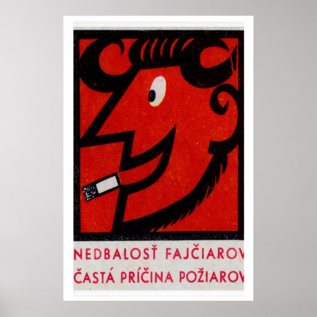 Poster Smoking Devil Ram Matchbox Art Print, Czech (Frente)