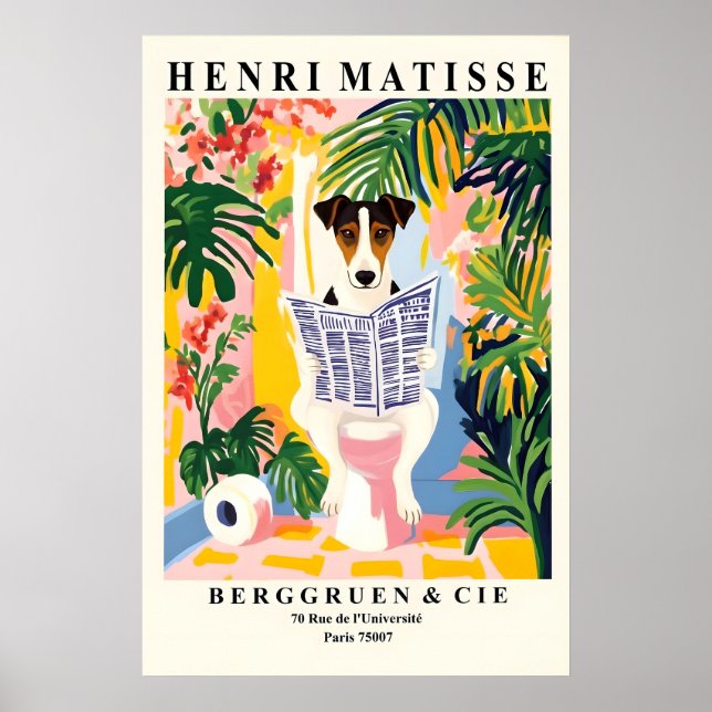 Poster Smooth Fox Terrier On a Toilet - Funny Matisse (Frente)