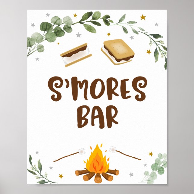 Poster S'mores Bar Camping Campfire Greenere Aniversário (Frente)