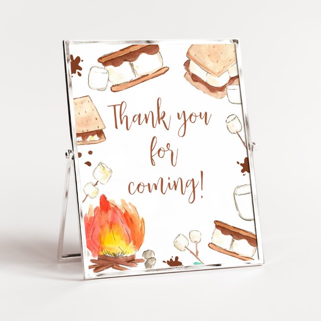 Poster S'mores Camping Chá de fraldas Obrigado por vir (Smore Fun Baby Shower Thank you for Coming Sign)