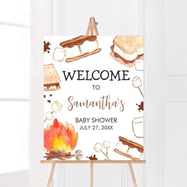 Poster S'mores Camping Chá de fraldas Welcome (Smore Fun Baby Shower Welcome Sign)