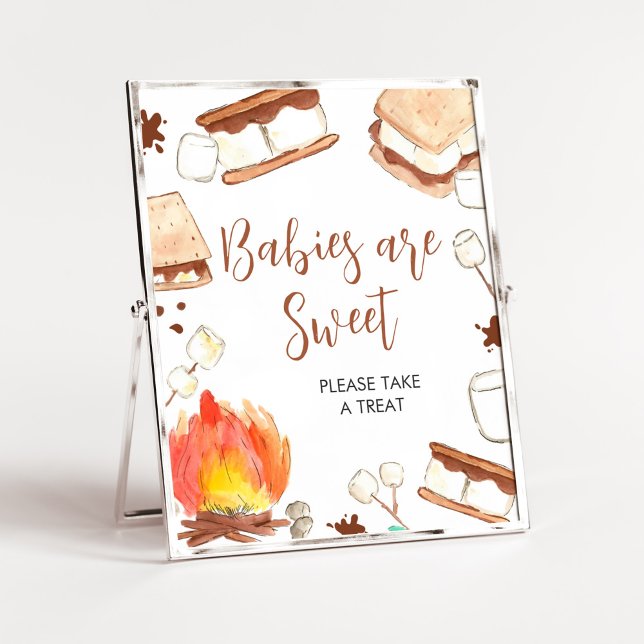 Poster S'mores Camping Chás de fraldas Bebês são doces (Smore Fun Baby Shower Babies are Sweet Sign)