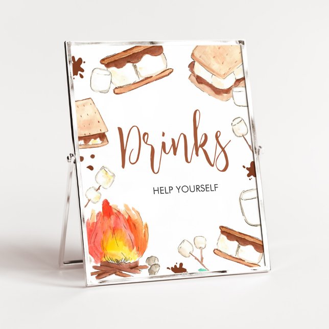 Poster S'mores Camping Chás de fraldas Bebidas (Smore Fun Baby Shower Drinks Sign)