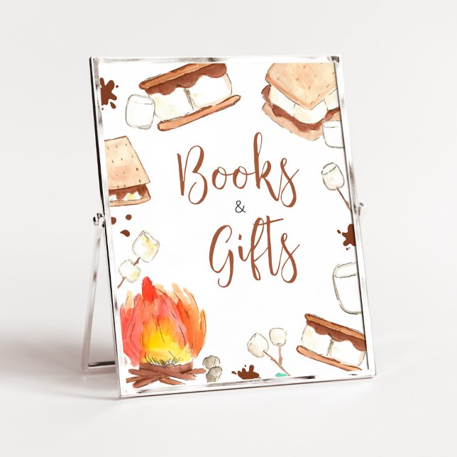 Poster S'mores Camping Chás de fraldas Livros e presentes (Smore Fun Baby Shower Books and Gifts Sign)