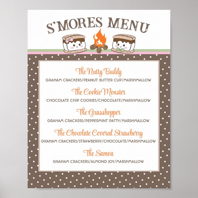 Poster S'Mores mostra o menu chá de fraldas da fogueira (Frente)