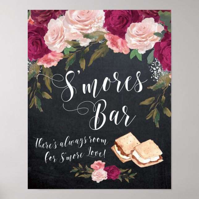 Póster smores - sinal de bar chalkboard floral (Frente)