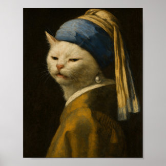 Poster Smudge Cat with Pearl Earring - Vermeer Meme Art