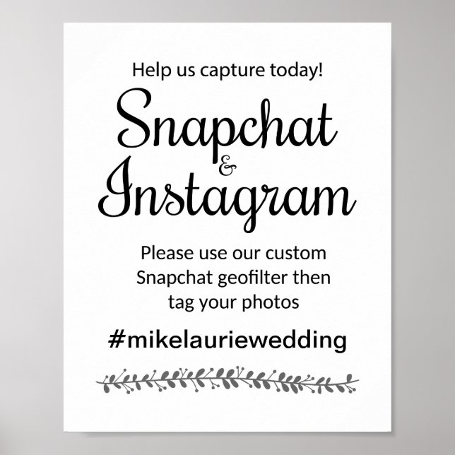 Póster Snapchat Instagram Hashtag Sinal de Casamento -Roc (Frente)