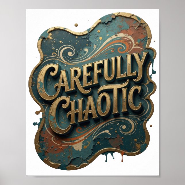 Poster Snappy Gold CAREFULLY CHAOTIC Arte de Texto 3D v2 (Frente)