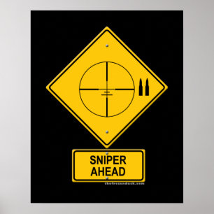 Póster Sniper Ahead Warning Sign (Crosshairs)