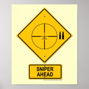 Póster Sniper Ahead Warning Sign (Crosshairs)