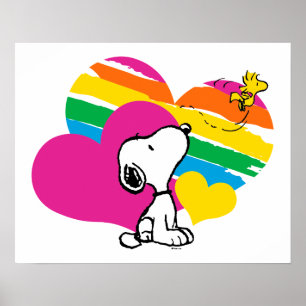 Poster Snoopy e Woodstock   Corações Arco-Íris