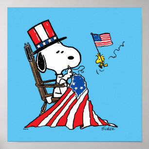 Poster Snoopy Sewing 4 de julho Flag