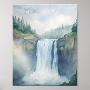 Poster Snoqualmie Falls, WA Watercolor Painting