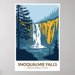 Poster Snoqualmie Falls Washington Waterfall Vintage