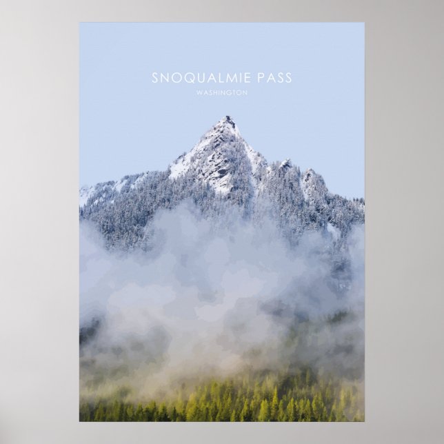Poster Snoqualmie Pass, Ilustração de Viagem de Washingto (Frente)