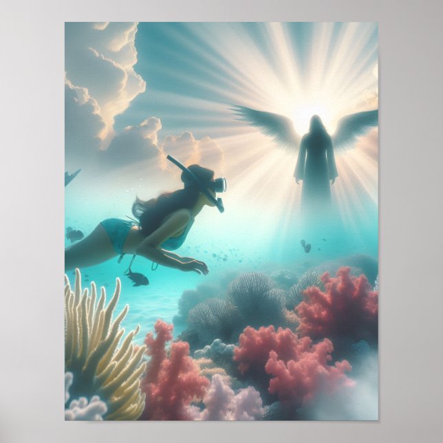 Poster Snorkeler finds an angel in reef (Frente)