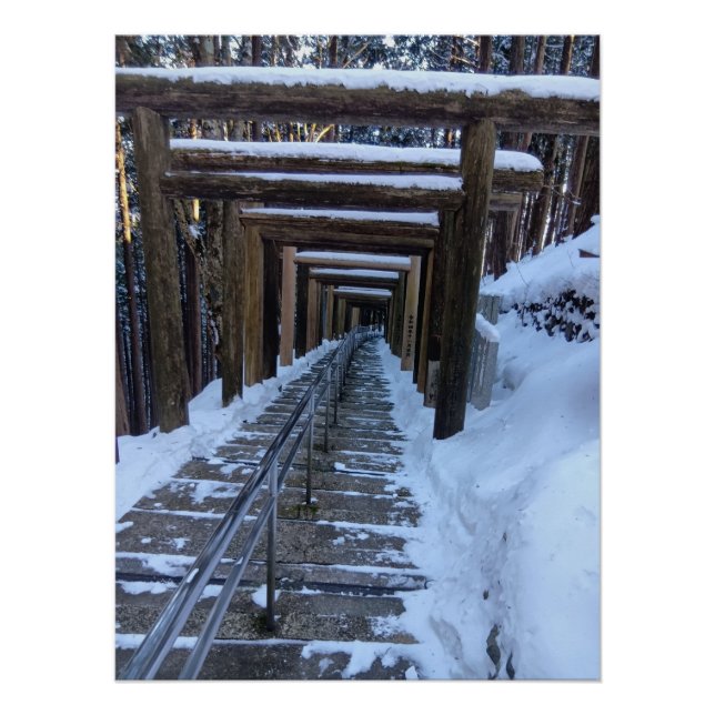 Póster Snow-Covered Torii Path in a Remote Mountain Shrin (Frente)