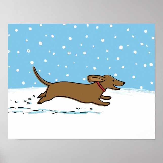 Poster Snow Dachshund - Feliz Feriado de Cachorro de inve (Frente)