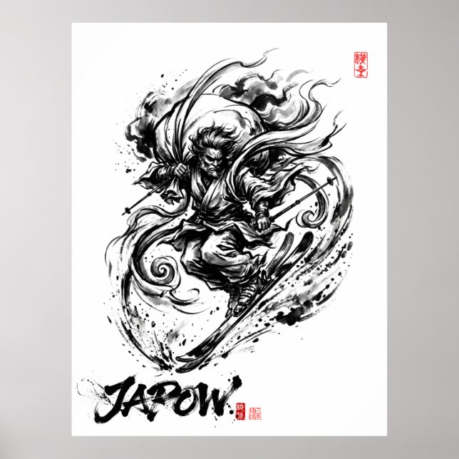 Poster Snowboard Brush Art - Ski Fujin God (Frente)