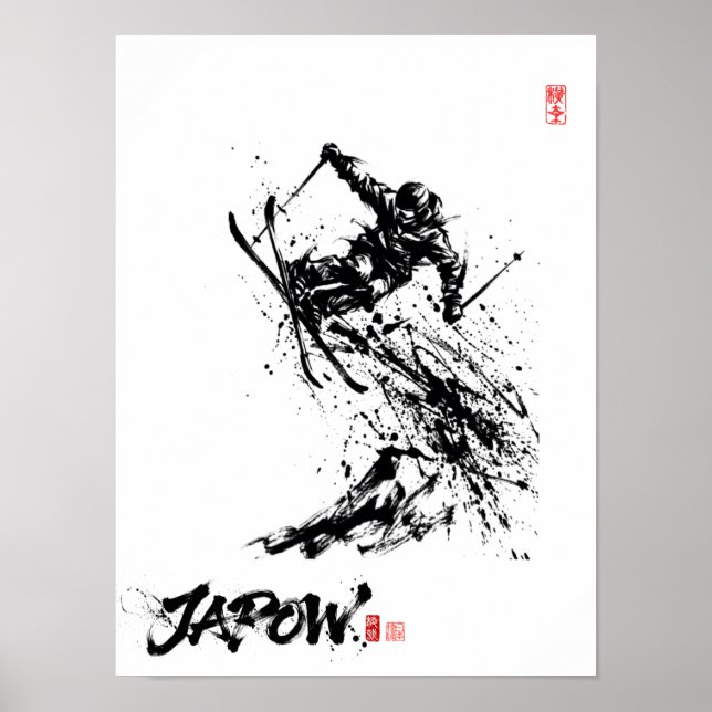 Poster Snowboard Brush Art - Skier Jump (Frente)