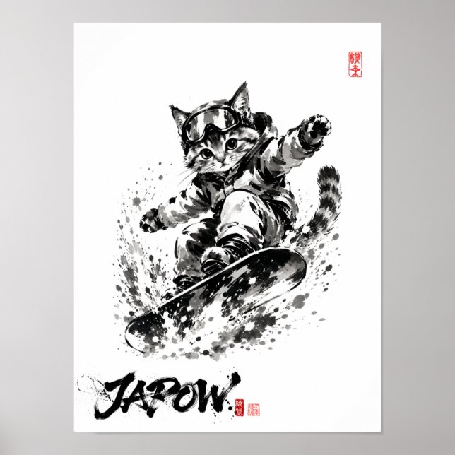 Poster Snowboard Brush Art - Snowboarder cat (Frente)