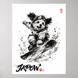 Poster Snowboard Brush Art - Snowboarder Dog ポスター